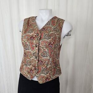 LizSport Petites red and green paisley pattern vest size XSP